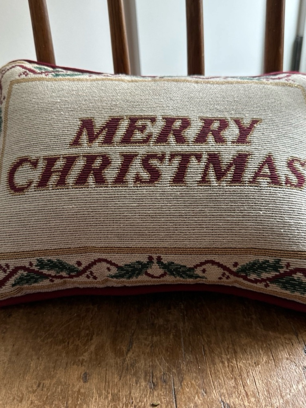 Festive Merry Christmas Holiday Pillow - Red and Cream